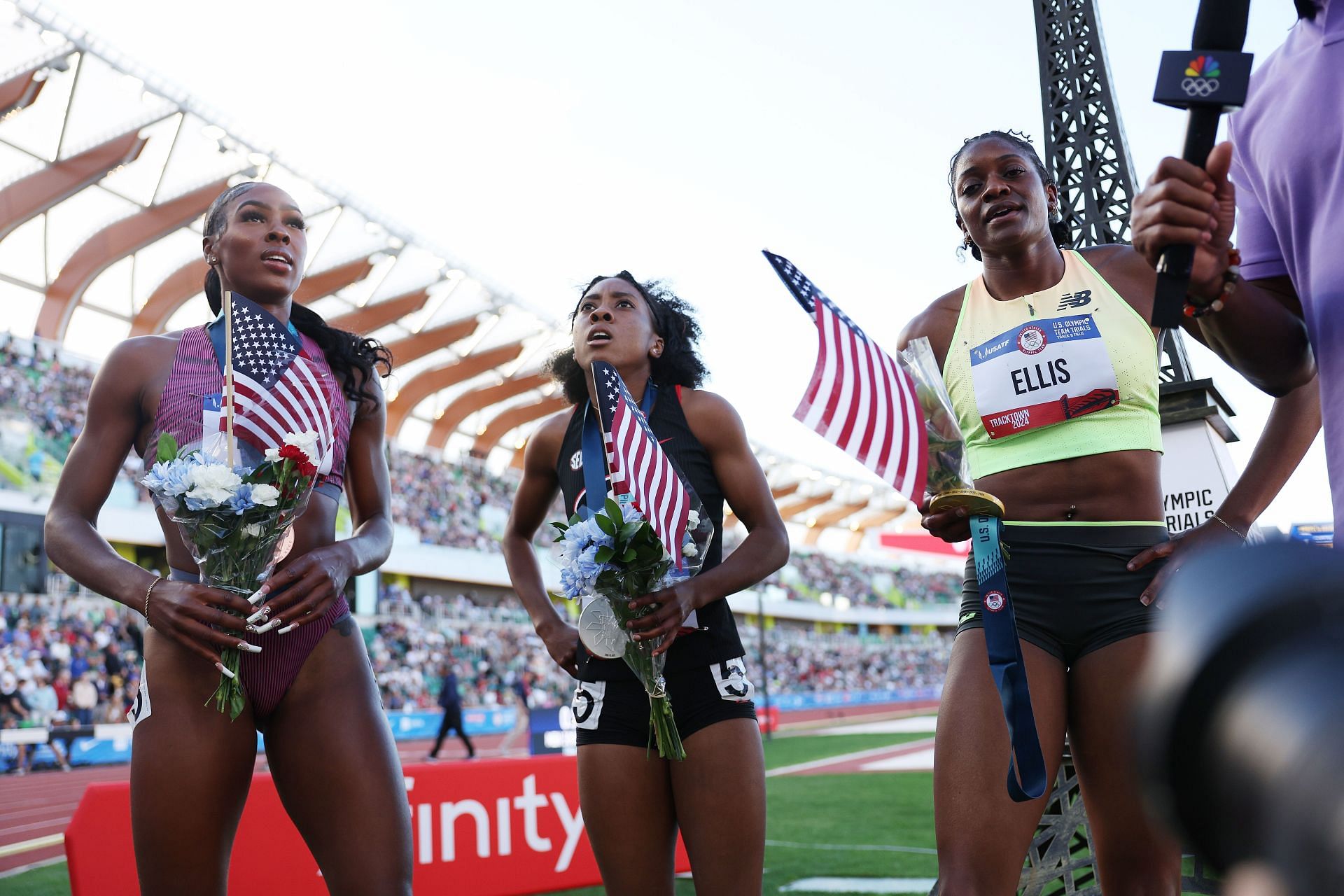 Alexis Holmes, Aaliyah Butler and Kendall Ellis will compete in women's 400 meter at the 2024 Paris Games. (Photo by Getty Images)